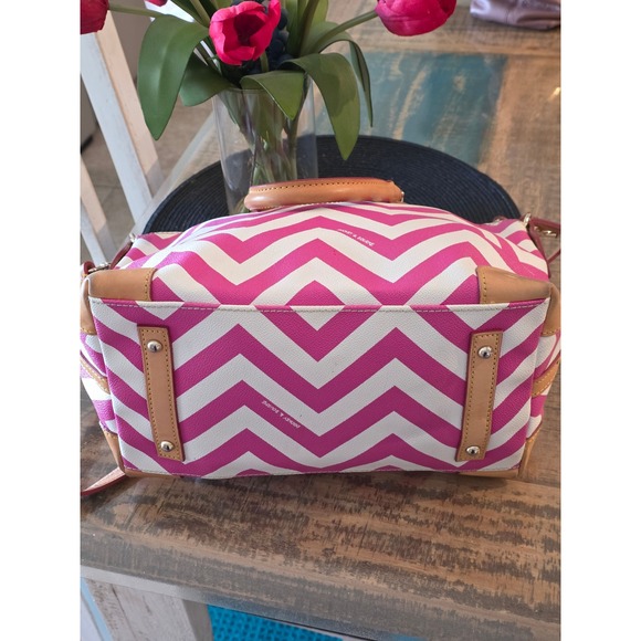 Dooney Bourke Chevron Pink White Satchel Handbag Leather Trim - Picture 8 of 12